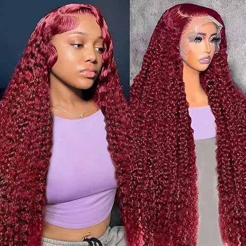 Jilho 30 Inch Burgundy Wig Human Hair 99J Burgundy 13x6