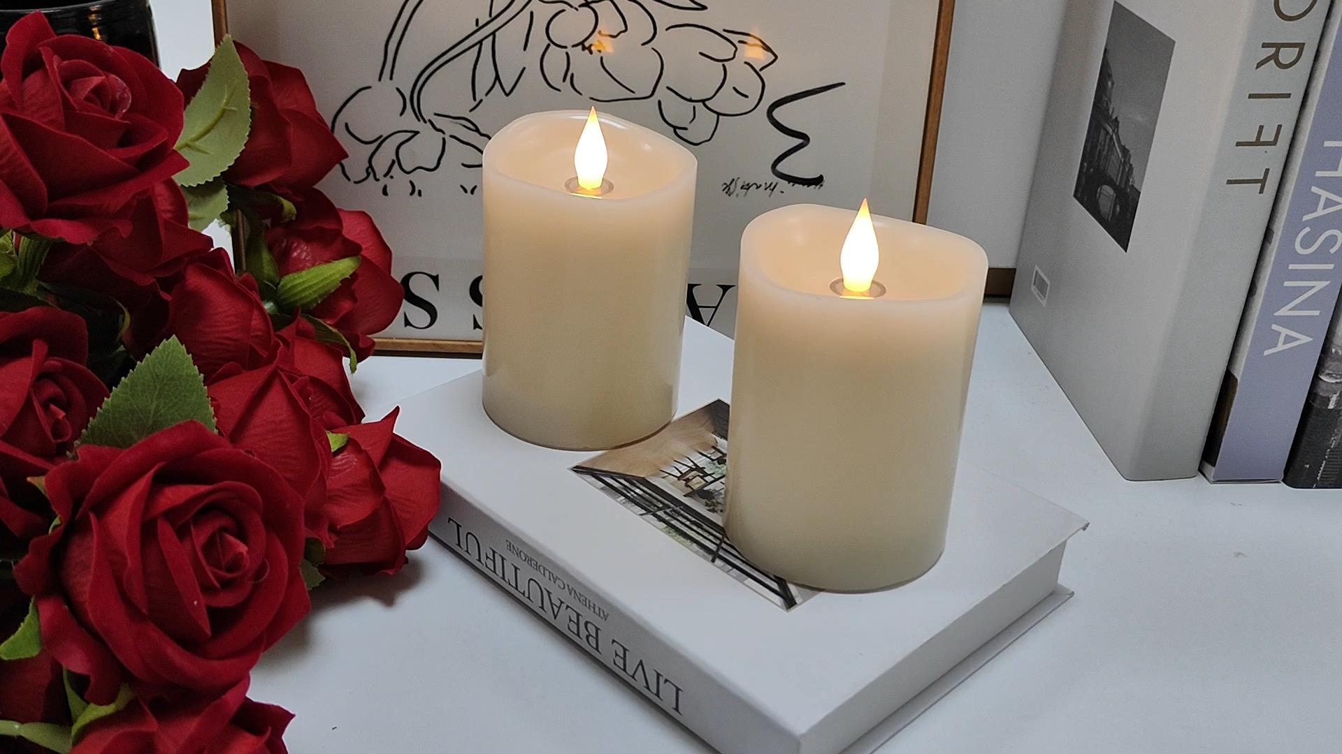 Image of 3x4 Flameless Candles Set of 1, 2AA Battery Life 600 Hours Battery Candles Flickering with Timer, 4 inch Flameless Candles with Remote for Indoor /Outdoor, Ivory