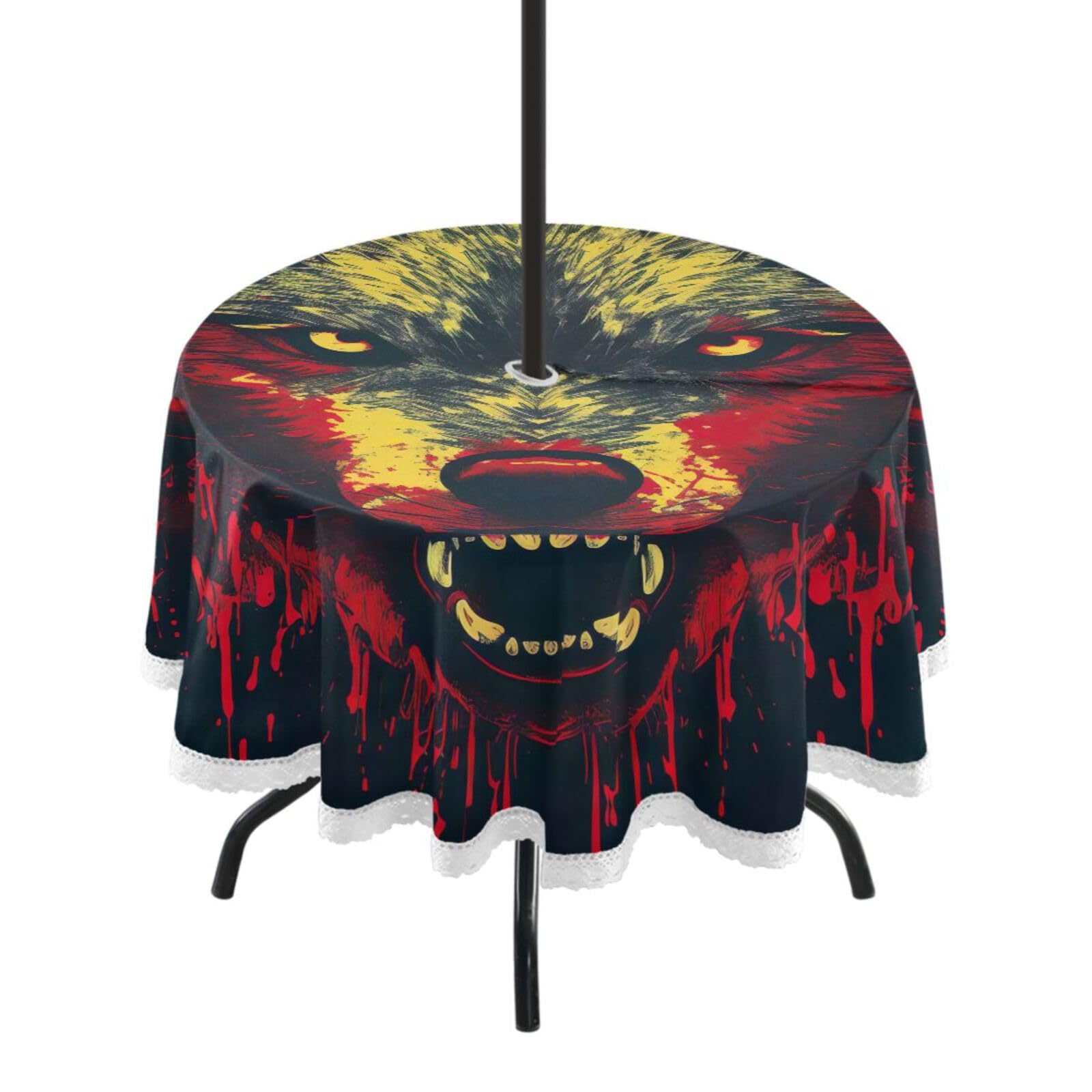 Wajiw 60 Inch Indoor Outdoor Round Tablecloth with Umbrella Hole and Zipper Waterproof Patio Table Cover for Camping Dining Room Party Outdoor Picnic,Wolf