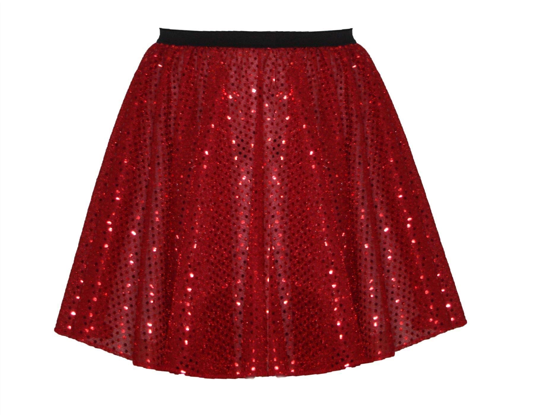 The Dragons Den Adults Red 15" Length Sequined Skater Skirt Show Girl Ring Master Disco Diva Fancy Dress Costume Accessory [Red, 14-18]