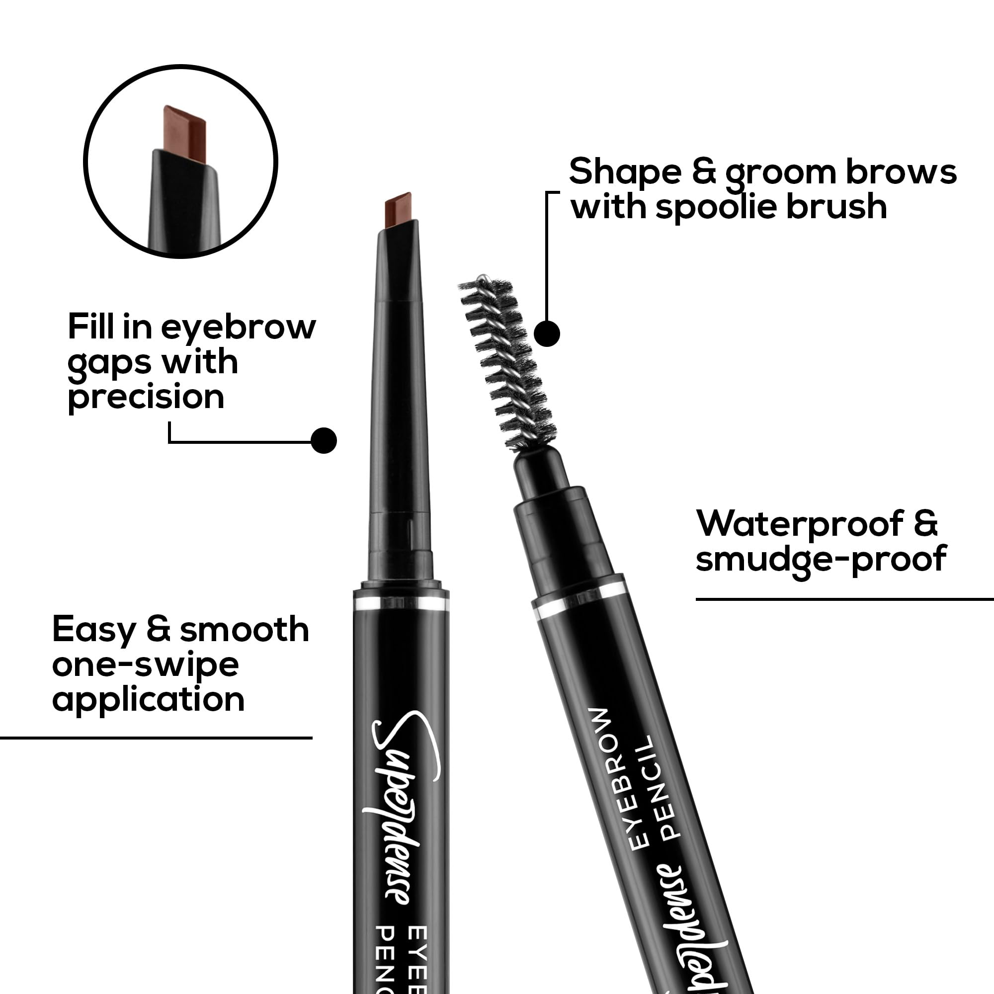RENEE Superdense Eyebrow Pencil with Spoolie - Brown, Smudge Proof, Waterproof, Highly Pigmented for Fill in Brow Gaps, Smooth One-Swipe Precision Application, Enriched with Vitamin C & Jojoba Oil