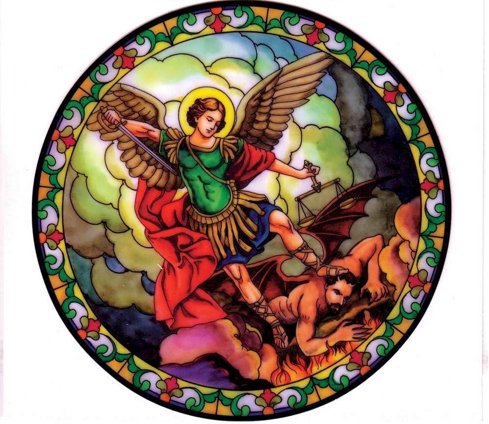 St. Michael Window Decal, Reusable Vinyl Suncatcher, Stained Glass Design