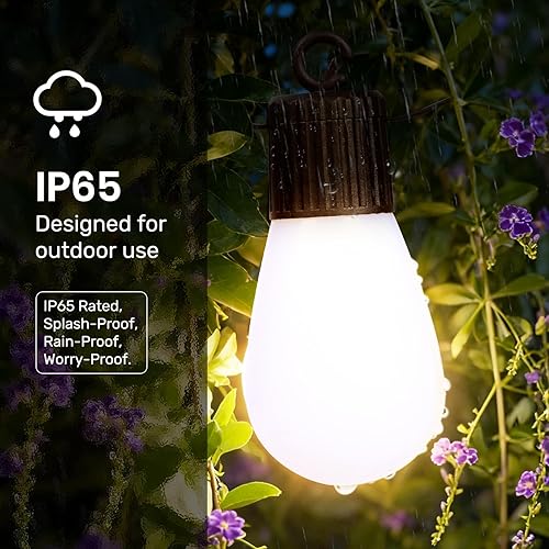 Miniatura 6 de Guirnalda de luces inteligentes para exteriores, 50 pies, RGB+IC y luces blancas cálidas de Navidad para exteriores con 20 bombillas LED regulables,