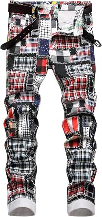 Baylvn Mens Casual Printed Slim Fit Jeans Skinny Denim Pants