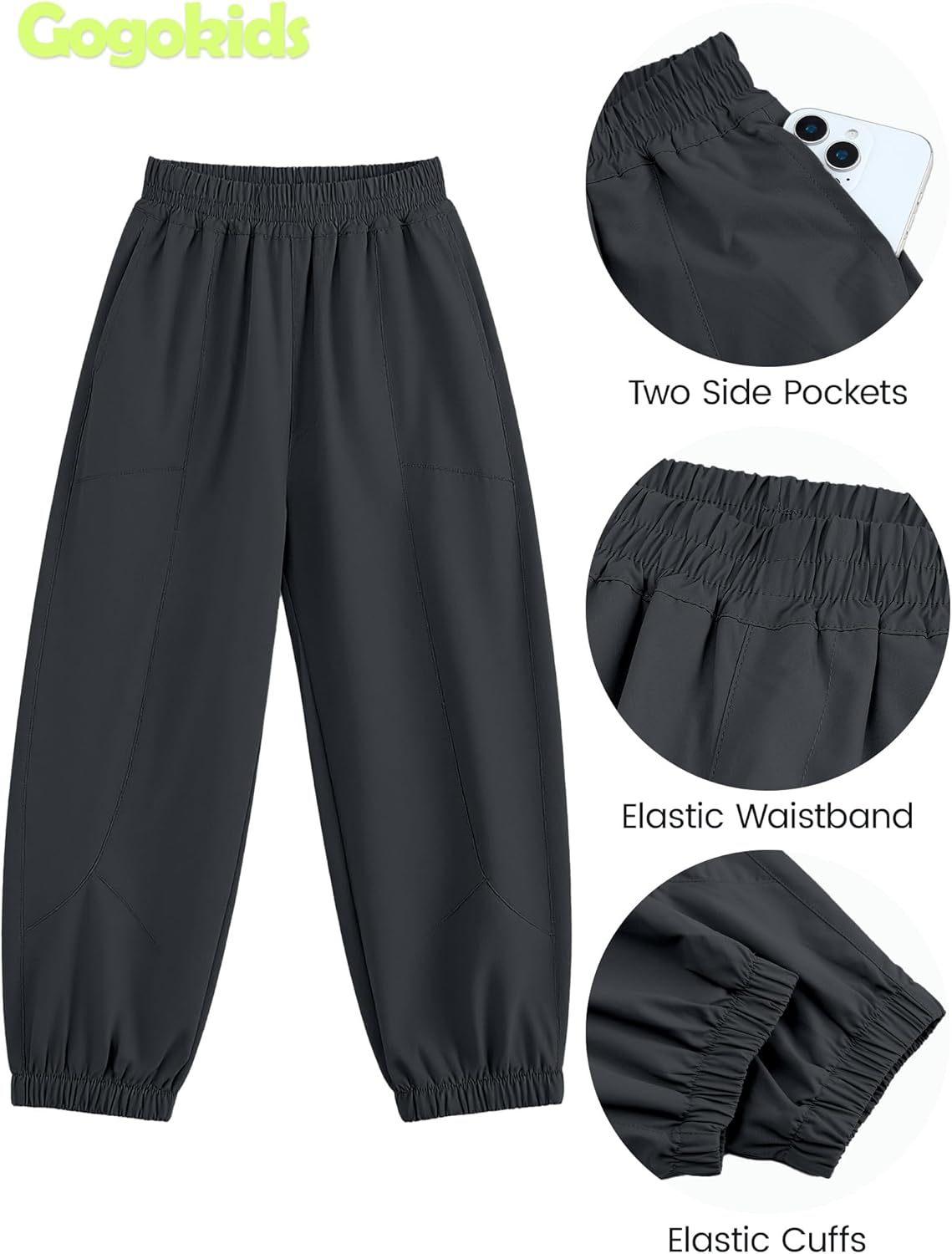 Gogokids Boys Girls Hiking Pants Waterproof Cargo Pants Quick Dry Athletic Pants Lightweight Casual Outdoor Camping for 4-12Y - Image 3