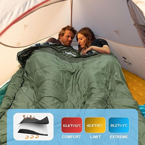 Vista 44 de Saco de dormir doble de franela para adultos con 2 almohadas, sacos de dormir para 2 personas, camping, XXL, tamaño Queen, saco de dormir para dos
