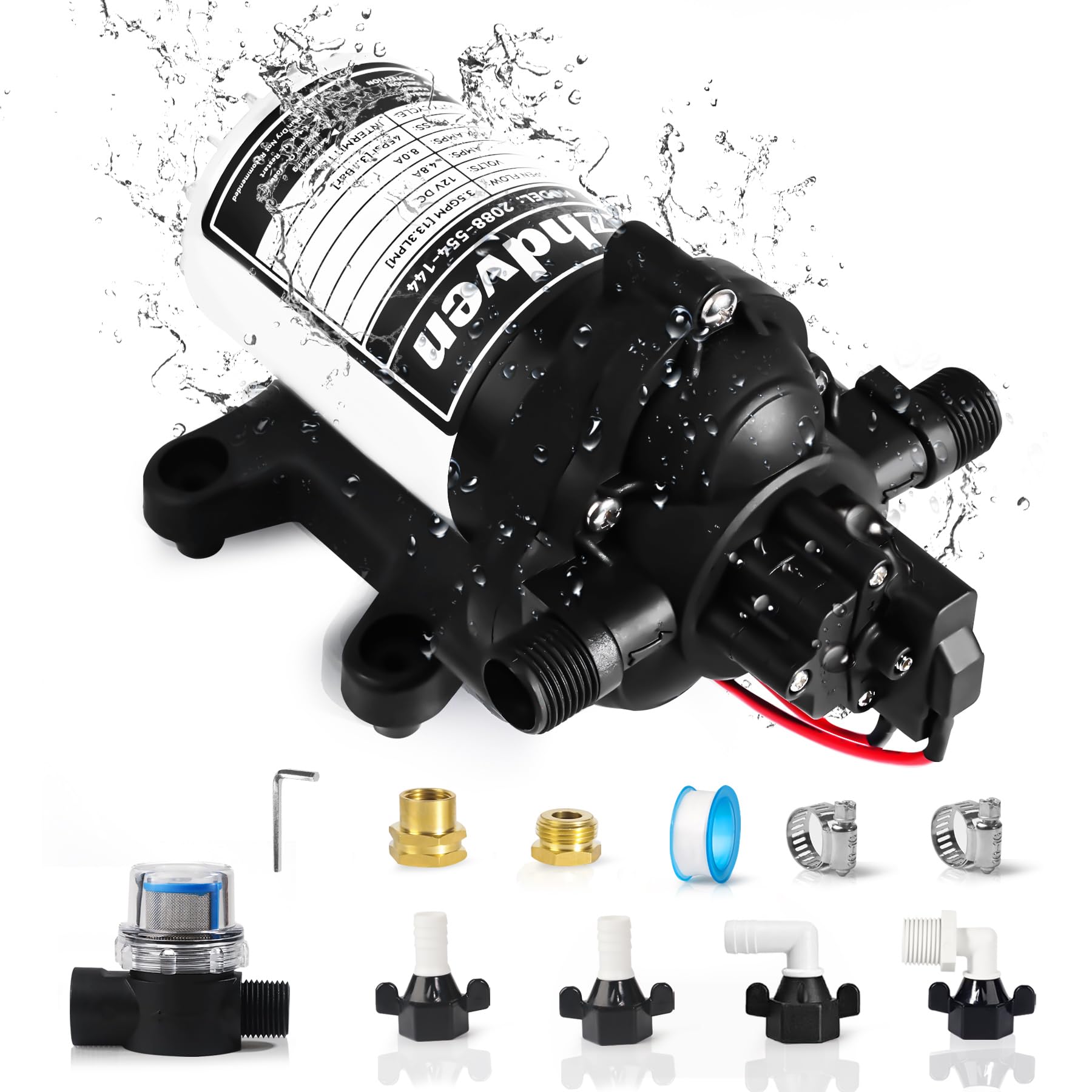 Upgraded Rv Water Pump 2088-554-144/2088-403-144 Diaphragm Pump,12 V 45 PSI RV Water Pump,3.5 Gallons Per Minute Fresh Water Pump with 1/2MNPT