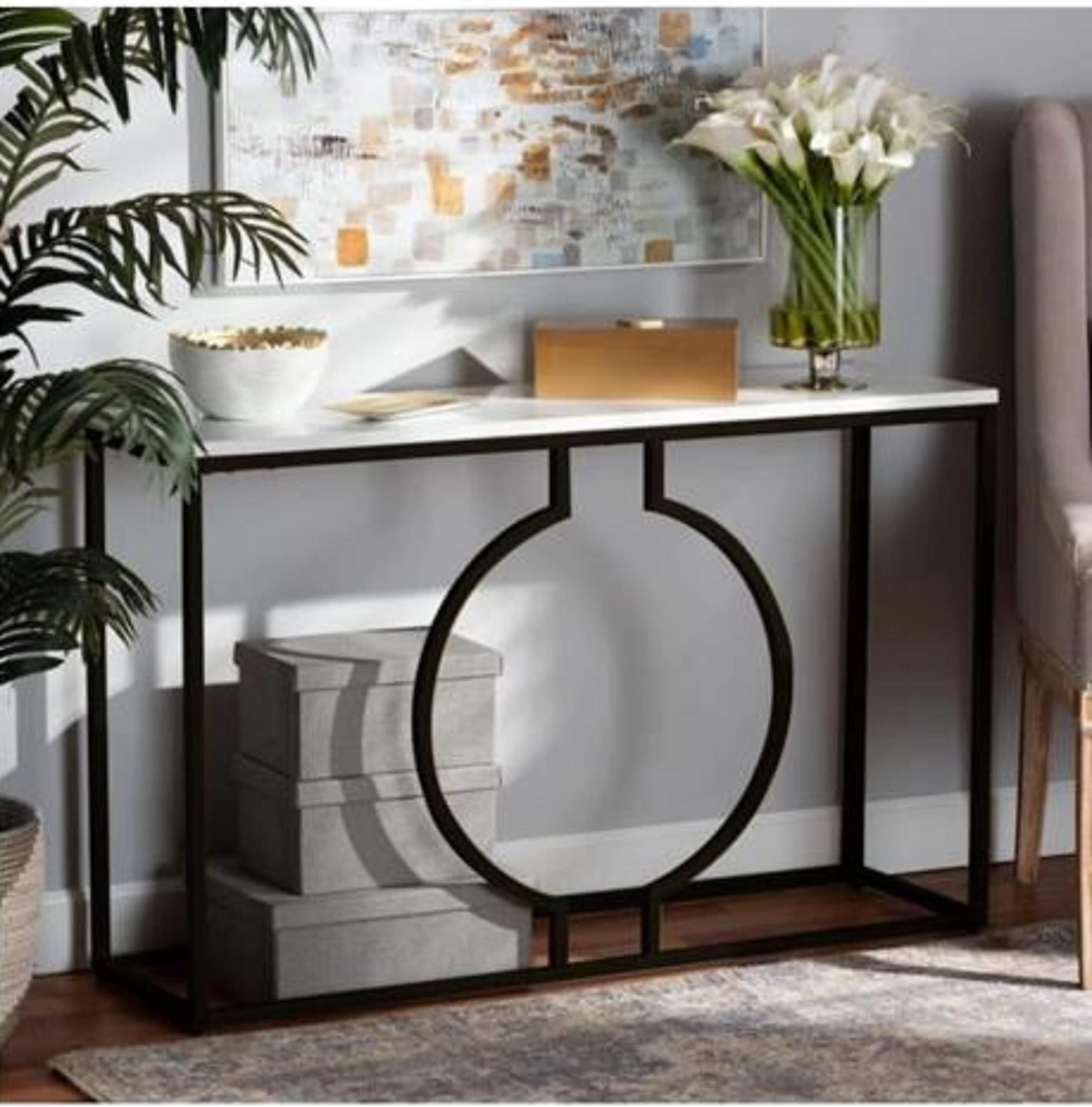 Z Impex Modern Ring Console Table in Black Finish, Long/White MDF Living Room Wood/Metal (American)