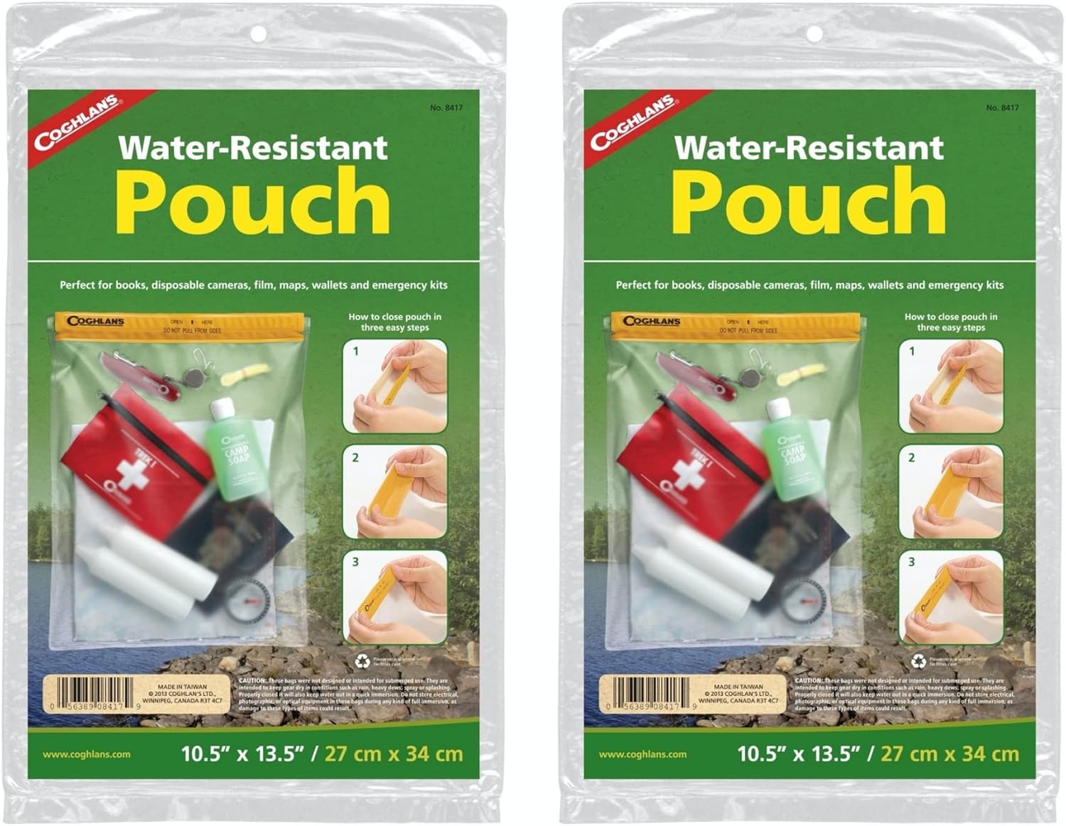 Coghlan's Water Resistant Pouch 10.5"x13.5" Large Vinyl Pack Boating (2-Pack)2