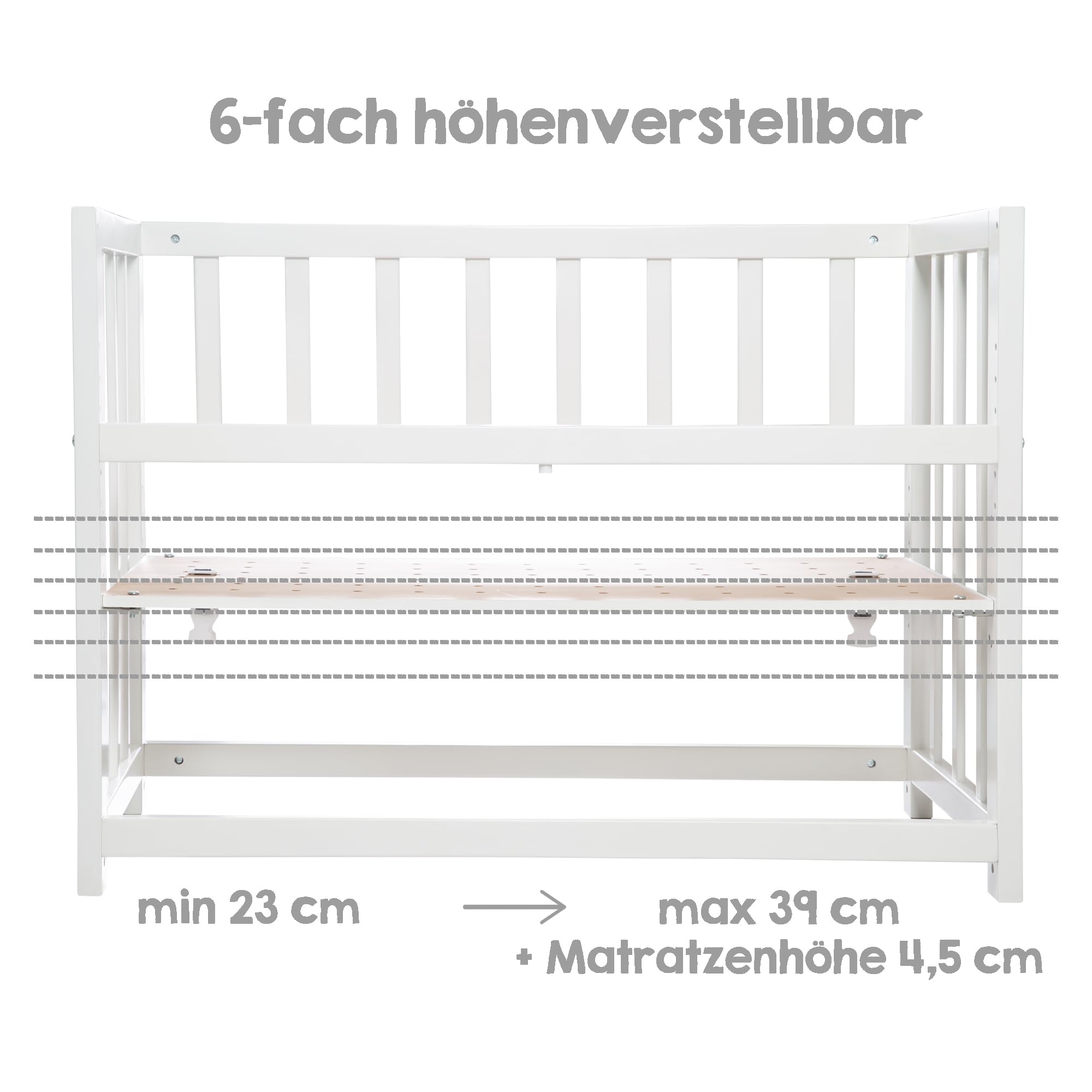 roba Stubenbett 4-in-1 aus Holz - Woodland Buddies Design - 45 x 90 cm - Wiege, Stubenwagen, Sitzbank & Beistellbett - Höhenverstellbar - Inkl. Textilien, Himmel & Himmelsstange - Weiß/Pastellgrün