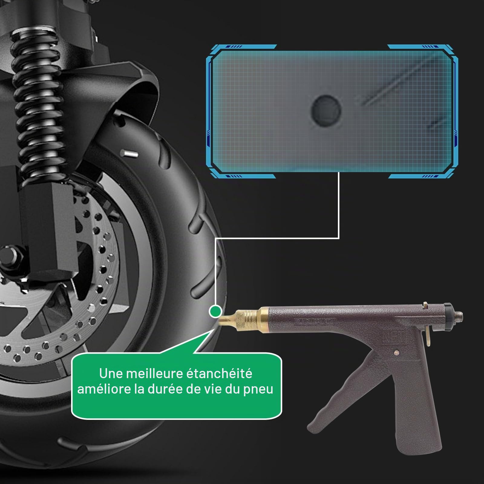 Outils de réparation de pneus, kit d'outils de réparation de pneus tubeless sous vide pour moto avec 32 bouchons en caoutchouc, kit pistolet à bouchons de pneu pour moto, moto tout-terrain