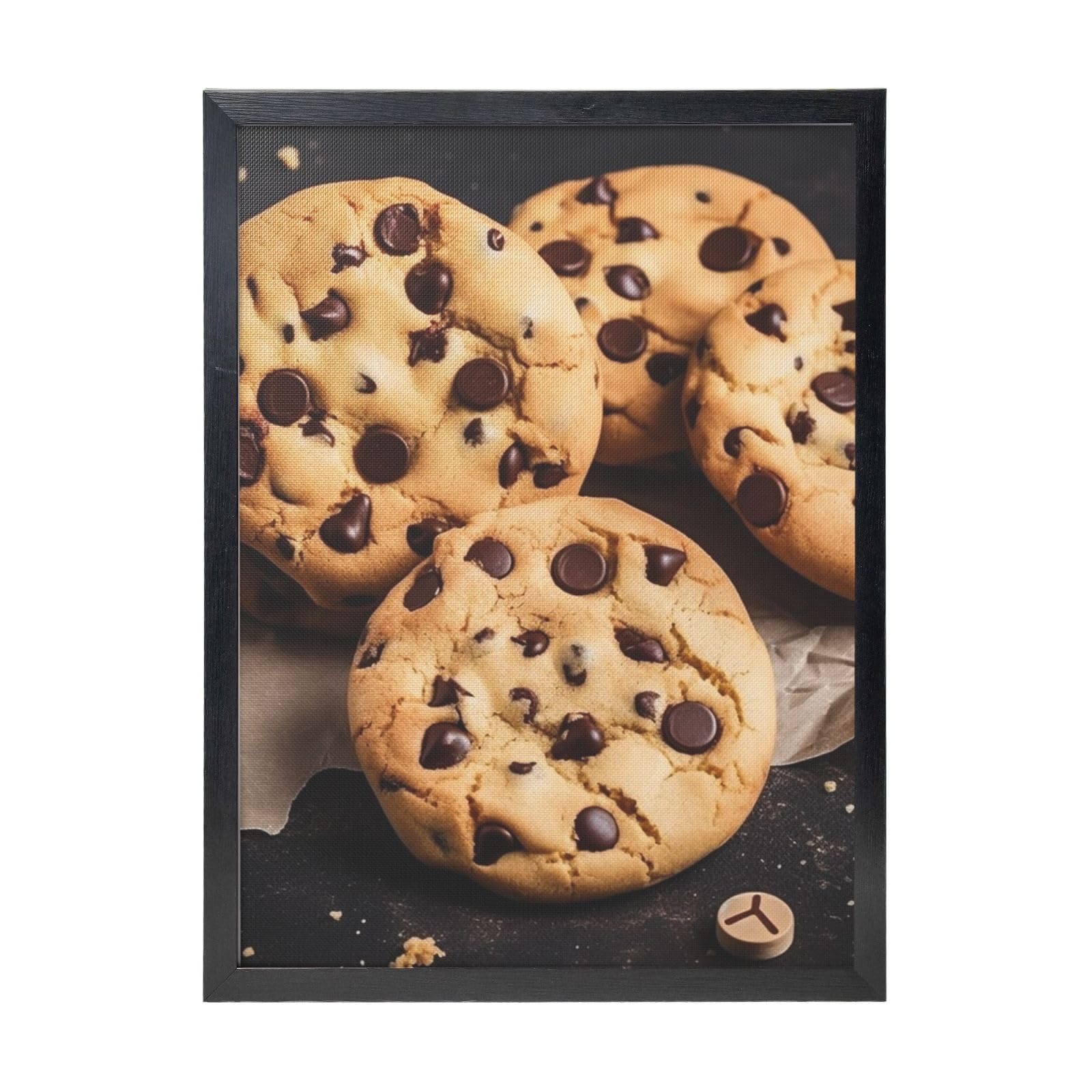 Framed Wall Art - Decorative Canvas Painting Chocolate Chip Biscuits Pictures Poster Aesthetic Modern Prints Artwork for Bedroom Office Wall Decor Ready To Hang 12x16 in