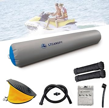 Heavy Duty Inflatable Boat Fender, Boat Bumper for Docking, Yachts, Sailing Docks, PVC Fender for Boat with Double Braided Nylon Dock Line, Foot Pump
