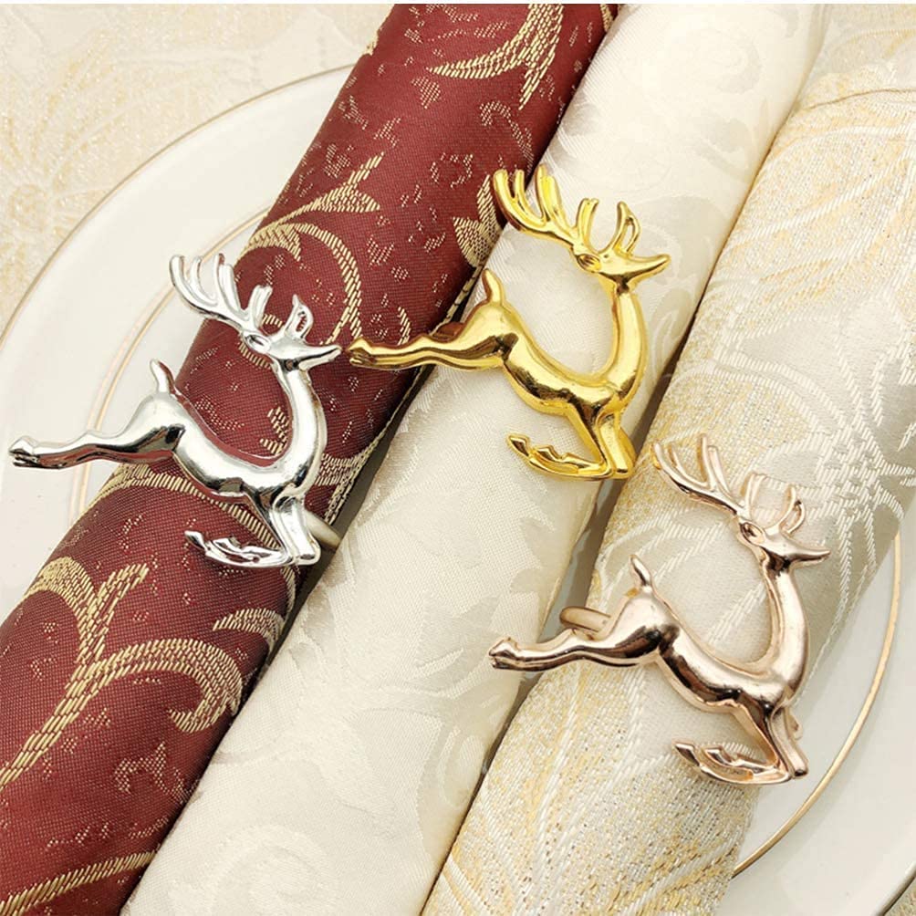 DK DKMG Napkin Rings, 6Pcs Elk Chic Napkin Rings for Place Settings, Wedding Receptions, Christmas, Thanksgiving and Home Kitchen Dining Table Linen Accessories (ROSE GOLD)