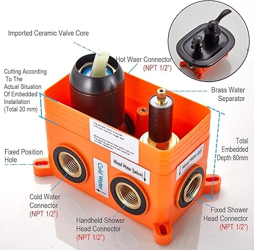 Miniatura 7 de Sistema de ducha de bronce aceitado, juego de grifo de ducha de techo para baño con cabezal de ducha de lluvia de alta presión de 8 pulgadas y