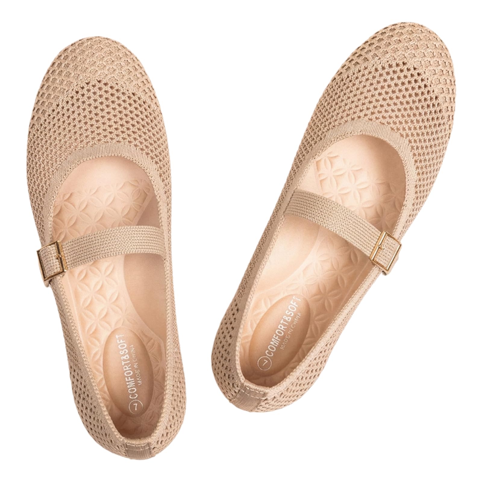 Frank Mully Women's Mary Jane Flats Comfortable Dressy Ballet Flats Casual Round Toe Slip On Washable Knitted Fabric Office Work Woman Shoes