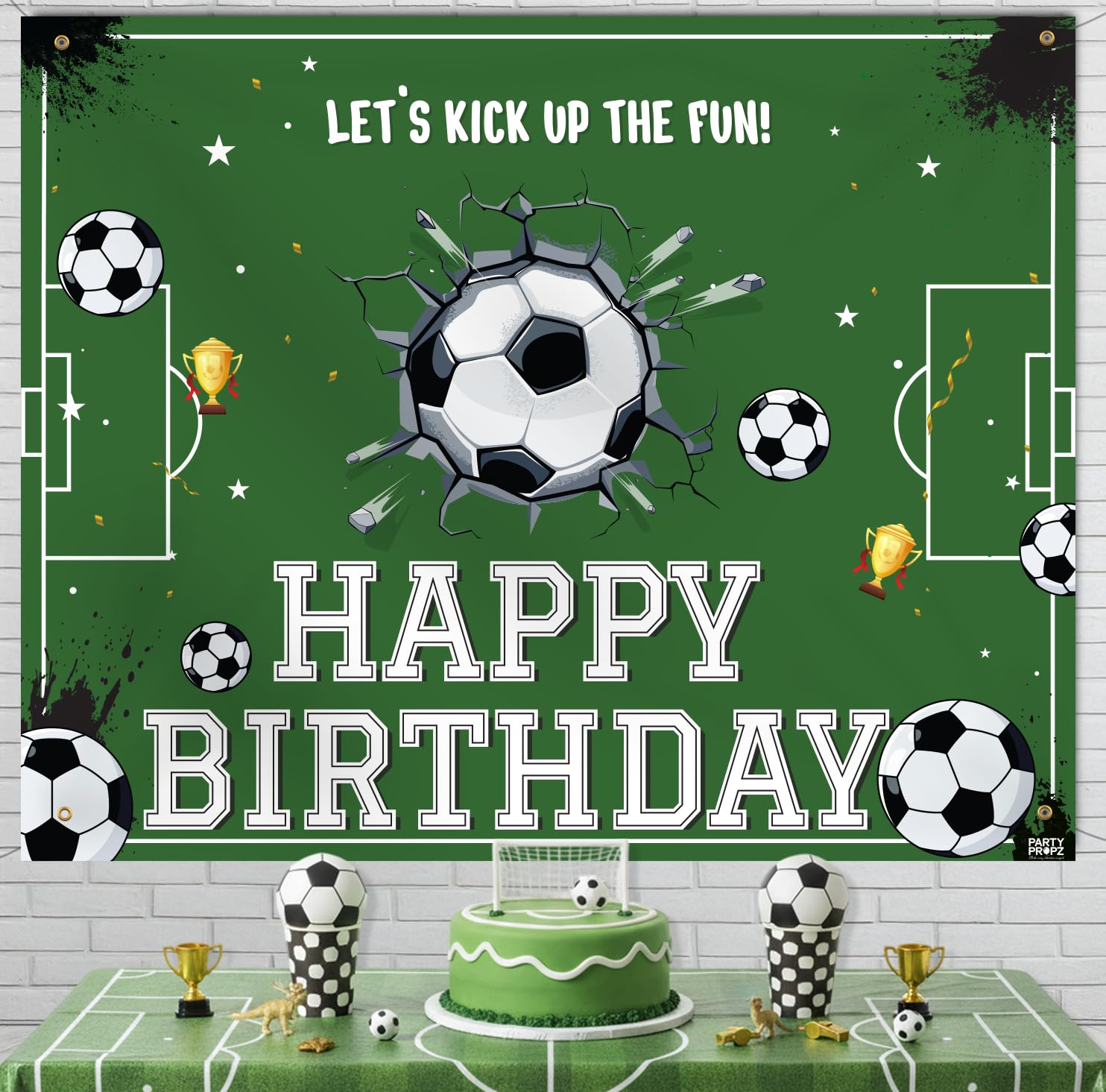 Party Propz Football Theme Birthday Decoration Backdrop (5x4 ft) 2 Pcs- Soccer Theme Happy Birthday Backdrop Banner Cloth with Ribbon, HBD Decoration for Boys 4
