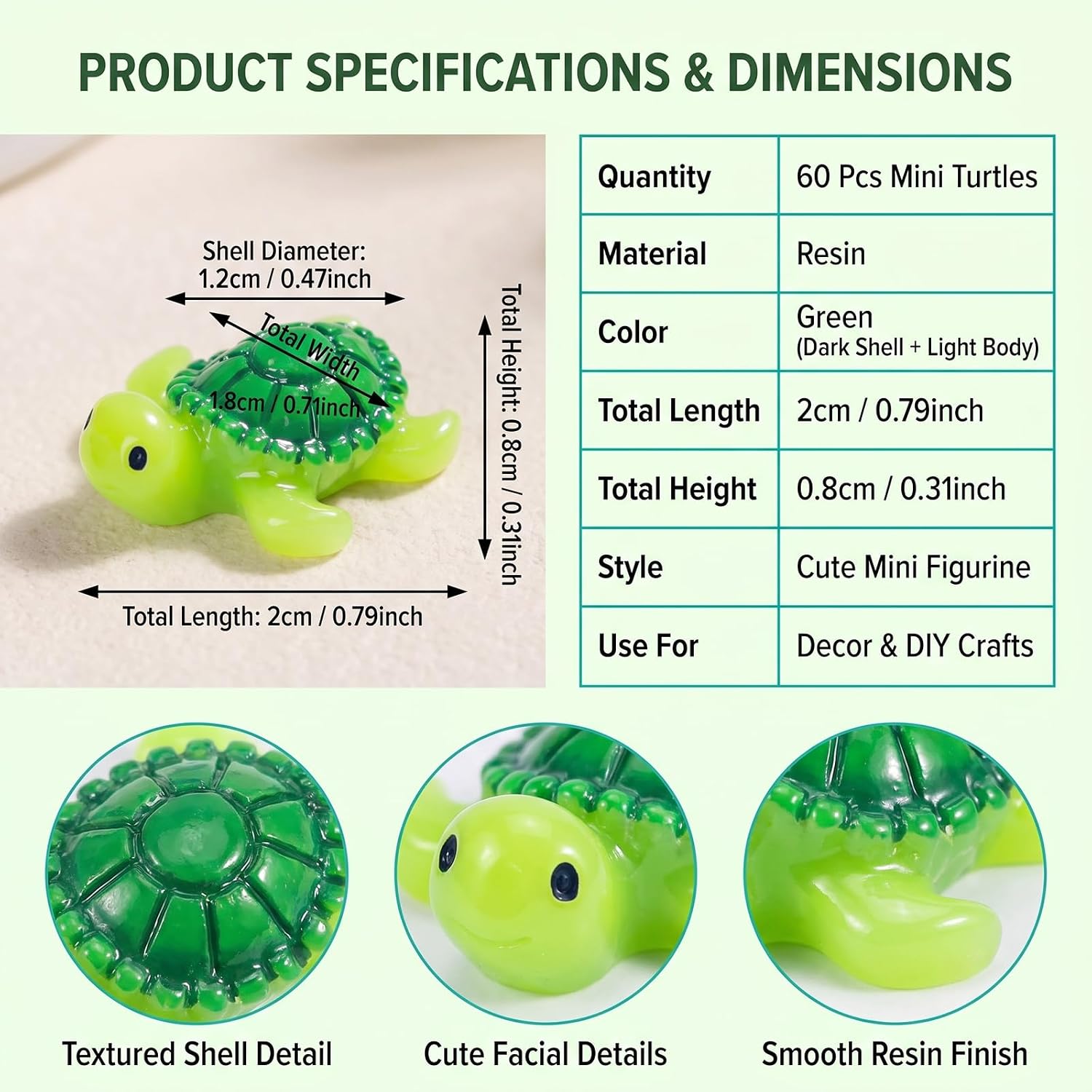 Miniature Green Turtle Figurines 60 Pcs Resin Garden Decor image 2