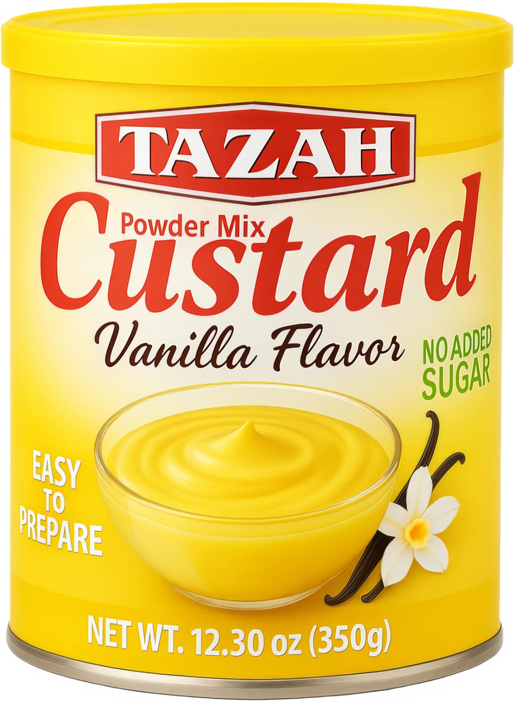 TAZAH Vanilla Custard Powder Mix, Easy to Prepare, No Added Sugar, 12.3 Oz (350g) Tin