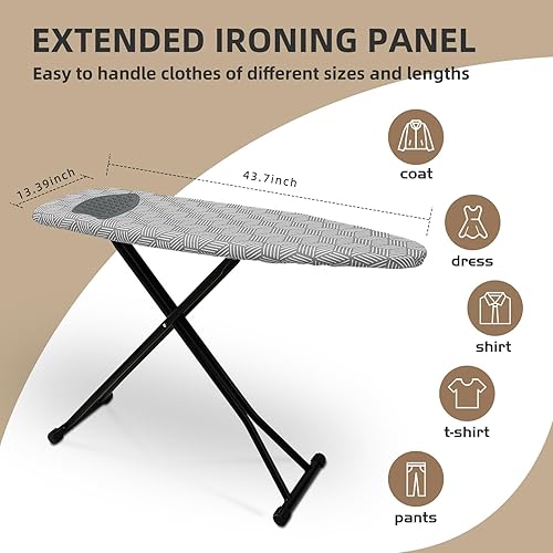 Miniatura 6 de Tabla de planchar plegable de altura ajustable con almohadilla de hierro, cubierta resistente al calor, tubo de acero grueso, tabla de hierro