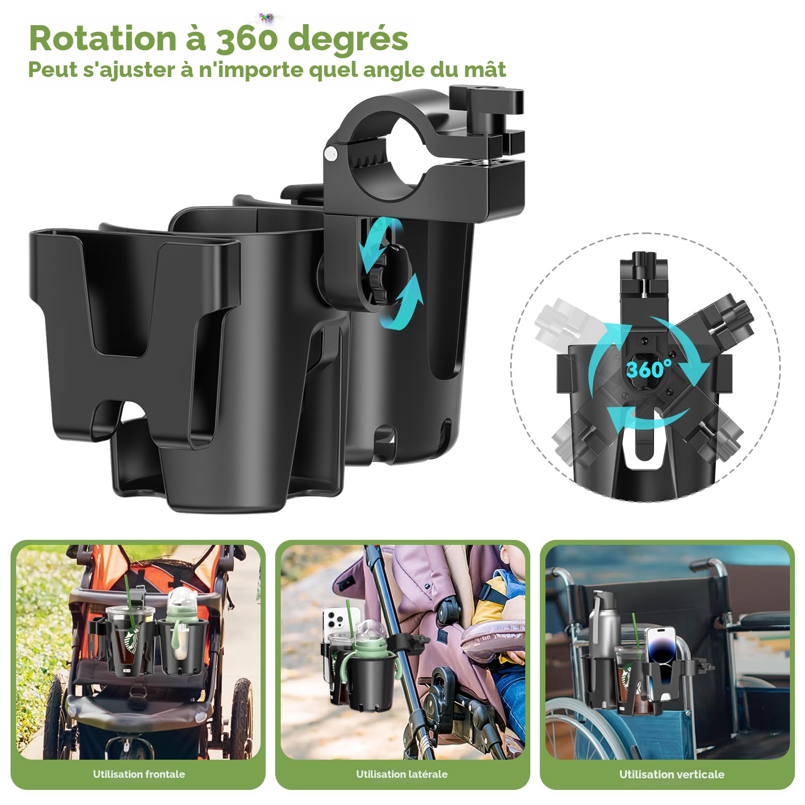 Porte-bouteille Pivotant Universel – Pour Poussette, Vélo électrique – Support De Montage – Neuf