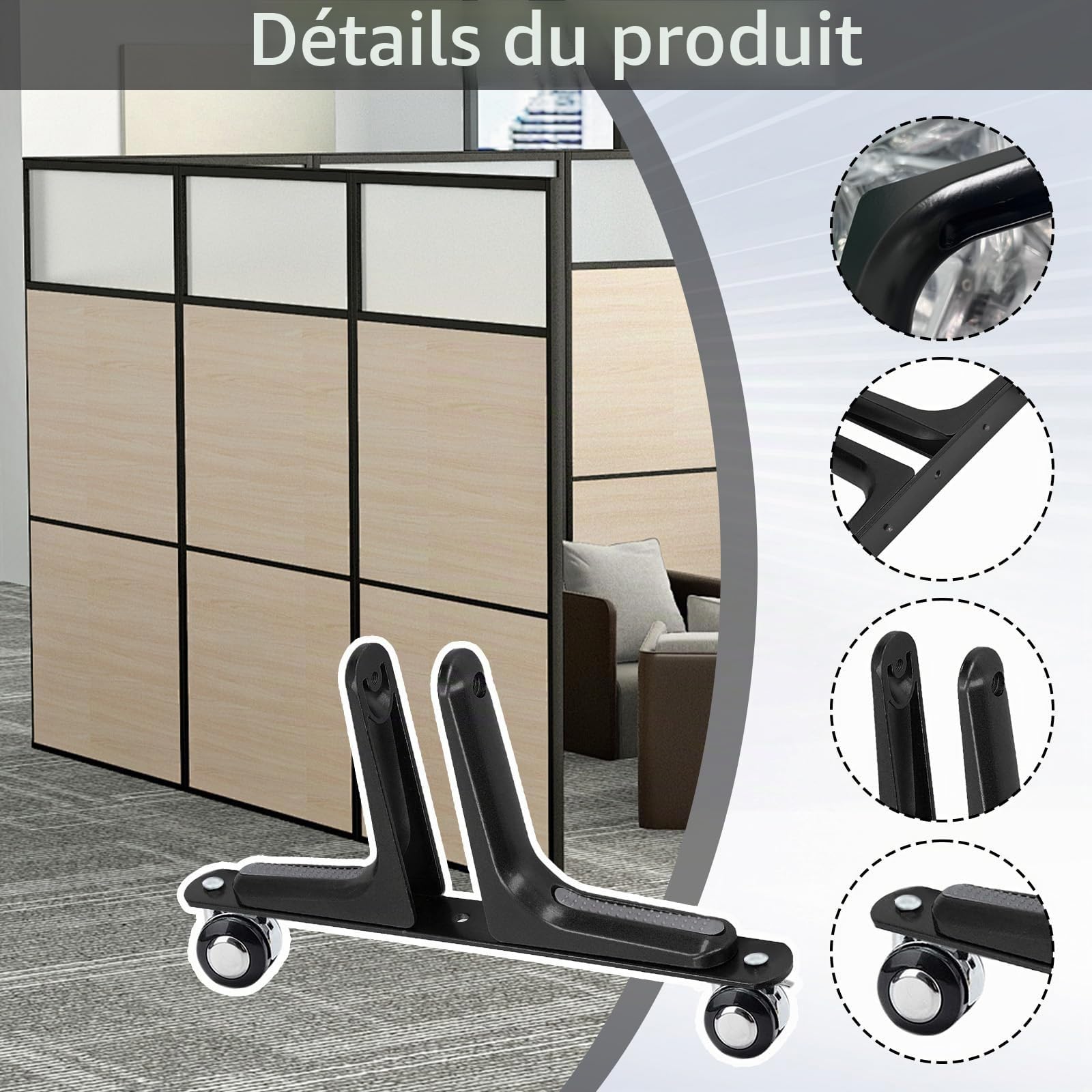 Pieds de Cloison de Separation Interieur, Lot de 2 Supports de Separation de Piece Intérieur avec Roue Universelle en Alliage Pieds de Séparation Réglables de 1 à 6 cm de Large pour Bureau