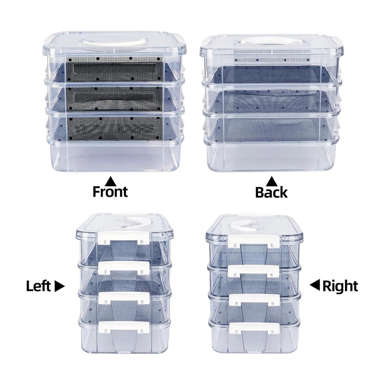 Kit de Cría de de la Harina Contenedor de Malla Transparente de 4 Niveles | para con Asa para Reptiles, Arañas, Aves, Pollos, Lagartos, Dragones Barbudos