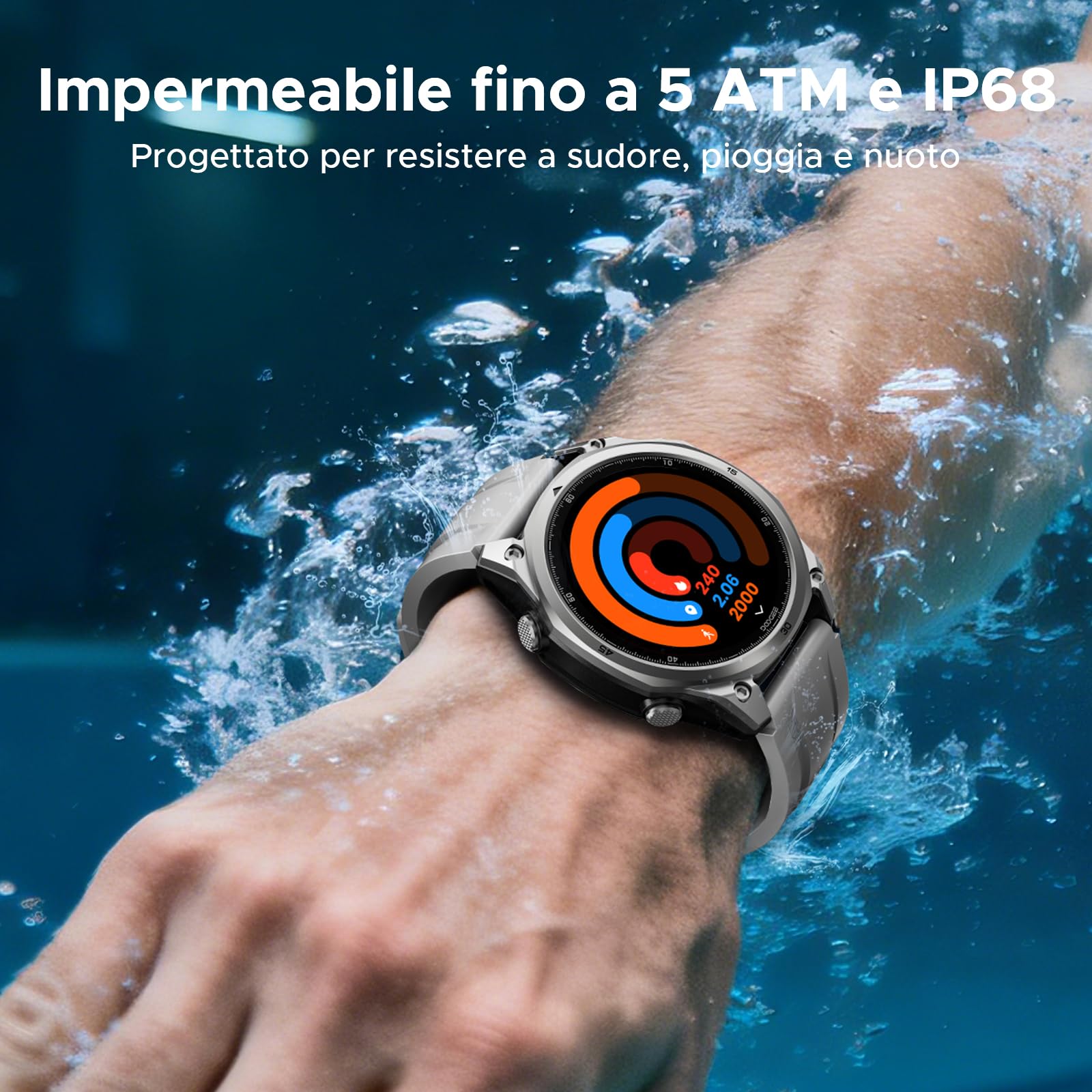 ANYWISE W1 LITE Smartwatch uomo,1.43''AMOLED Rugged Smartwatch Per Android/IOS, 5ATM Fitness Tracker,170+Sports Modes, Answer/Make Calls/12 Days Battery/Heart Rate/SpO2/Sleep Monitor