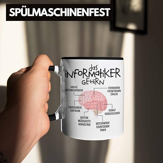 Trendation - Computer Scientist Brain Mug Gift Funny Saying Software Developer Nerd Gift Idea Programmer Coder IT Technician (Black)