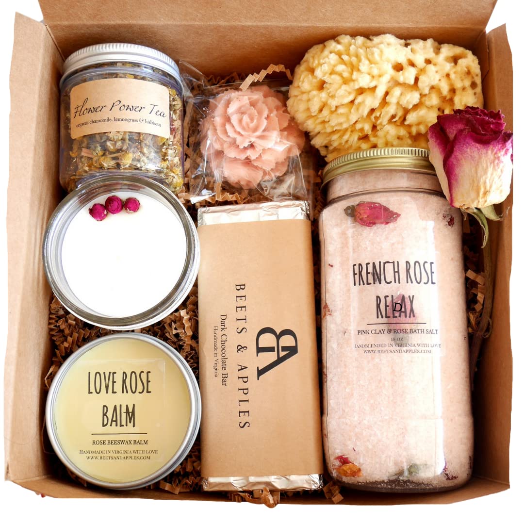 Spa Gift Basket for Women, Personalized Gifts for Her, Soap and Candle Bath Gift Set 7 pcs, Ships Ne