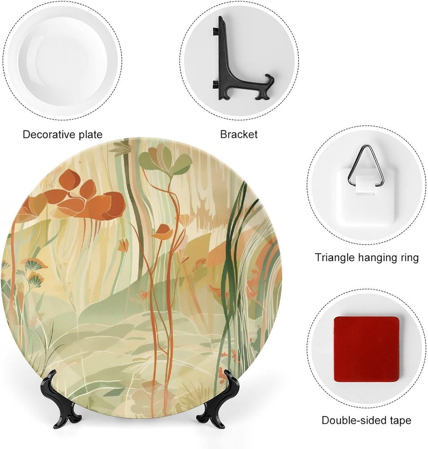 Bone China Decorative Plates Orange Line Art Ceramic Decorative Plate Wall Decor with Display Stand Ceramic Ornaments for Wall Hanging Decoration