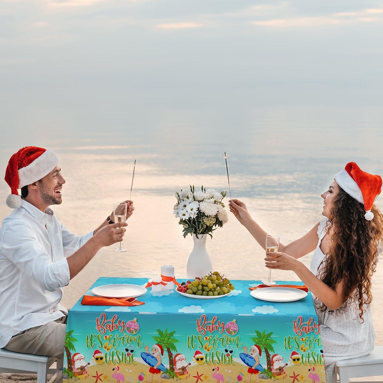 Christmas in July Decorations, 3 Pack Summer Tablecloth Baby It’s Warm Outside Table Covers for Summer Beach Party Disposable Waterproof Plastic Hawaii Theme Supplies