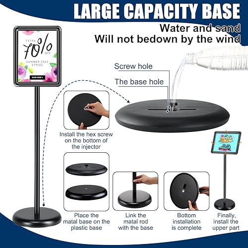 Miniatura 5 de Chumia 2 soportes para letreros de 8.5 x 11 pulgadas, soporte de pie ajustable para el suelo, soporte para pósteres con marco abierto a presión para