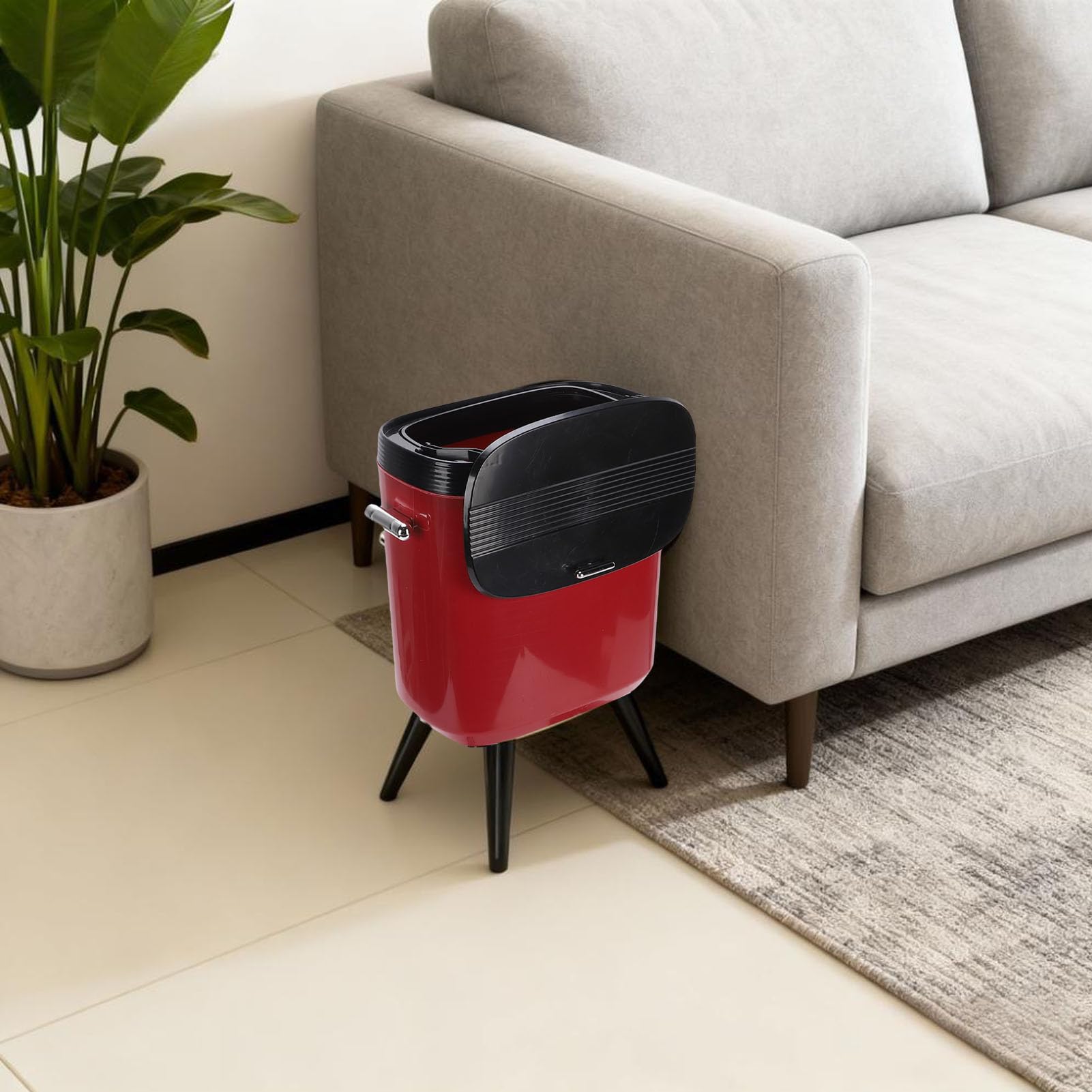 Pattumiera da Alta, Pattumiera Stretta di Grande capacità da 15 Litri con Ruote e Gambe Alte, Smaltimento Senza Piegature, mobilità Senza Sforzo per Casa, Ufficio, Bagno (rosso)