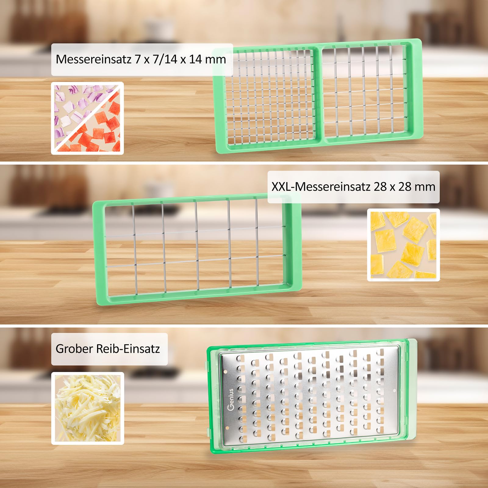 Genius Nicer Dicer Exclusive 30 tlg Gemüseschneider & Gemüse Hobel multifunktional- Mandoline, Würfelschneider, Julienne & Spiralschneider, Reibe, Zerkleinerer für Gurken, Kartoffeln, Obst