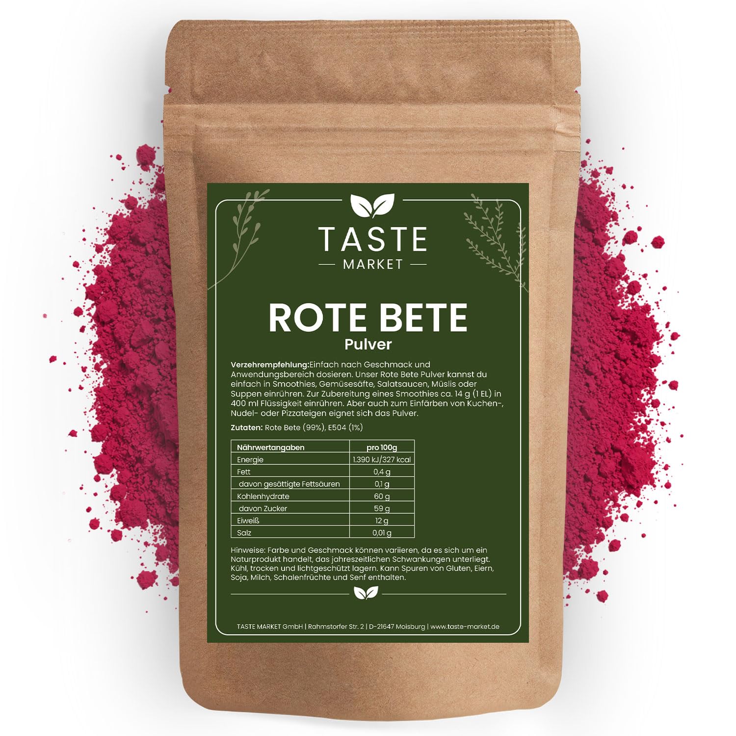 5 kg Rote Bete Pulver von Taste Market – Pulver aus echter Rote Bete zum Kochen, Backen & Einfärben von Lebensmitteln