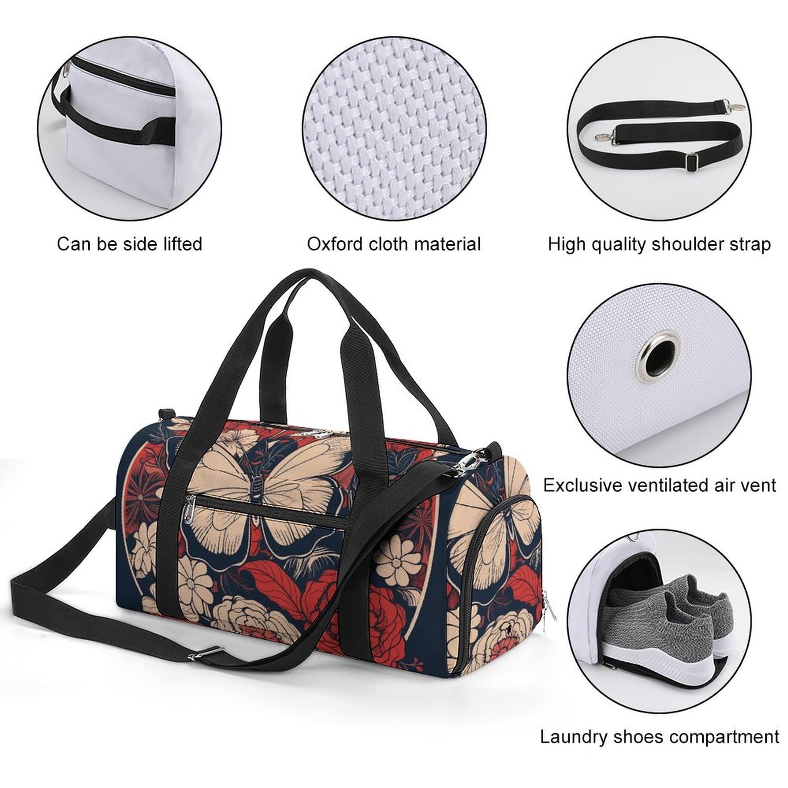 Sporttasche für Damen und Herren, mit Schuh- und Nassfach, Reisetasche, Kunstblume mit weißer Wochenendtasche, Handgepäcktasche für Schwimmen, Fitness, Workout, Sport, Seesack, Stil 2, Einheitsgröße,