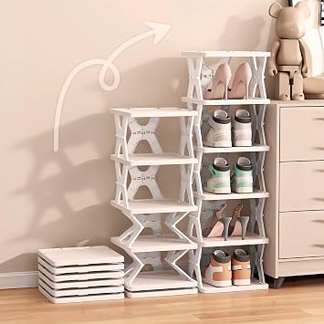 XDMTWLKJ Collapsible Shoe RackOrganizer 6 Tiers-Foldable Shoe Racks for Closet, Space-Saving Kids Shoe Storage, No Assembly Shoe Shelves for Entryway, Living Room, Bedroom