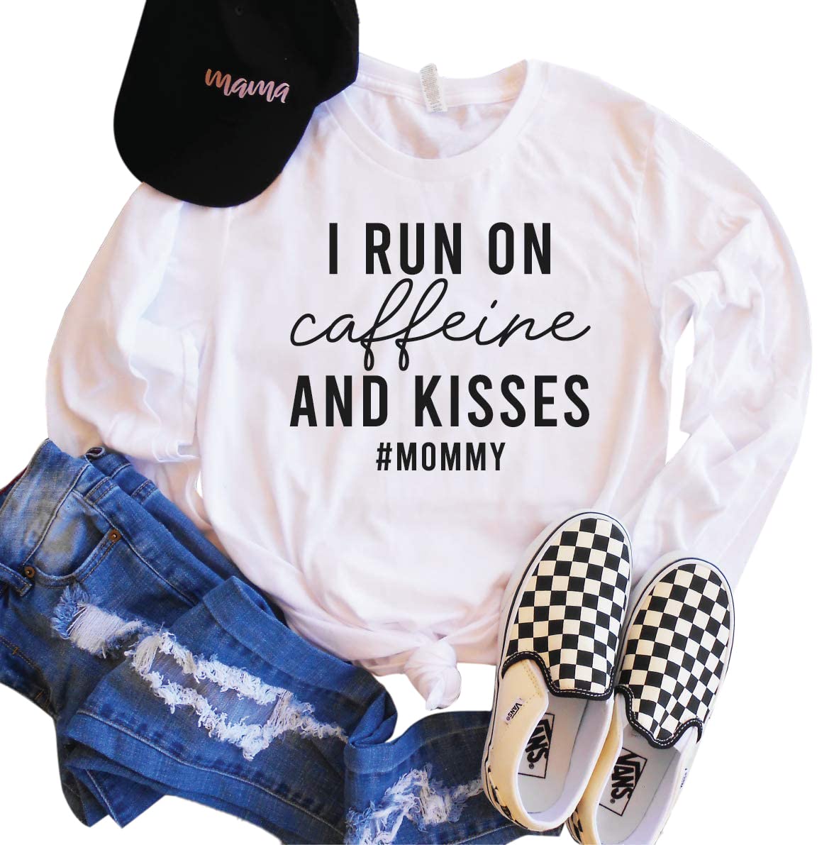 I Run On Caffeine And Kisses Mommy Long Sleeve Mom Long