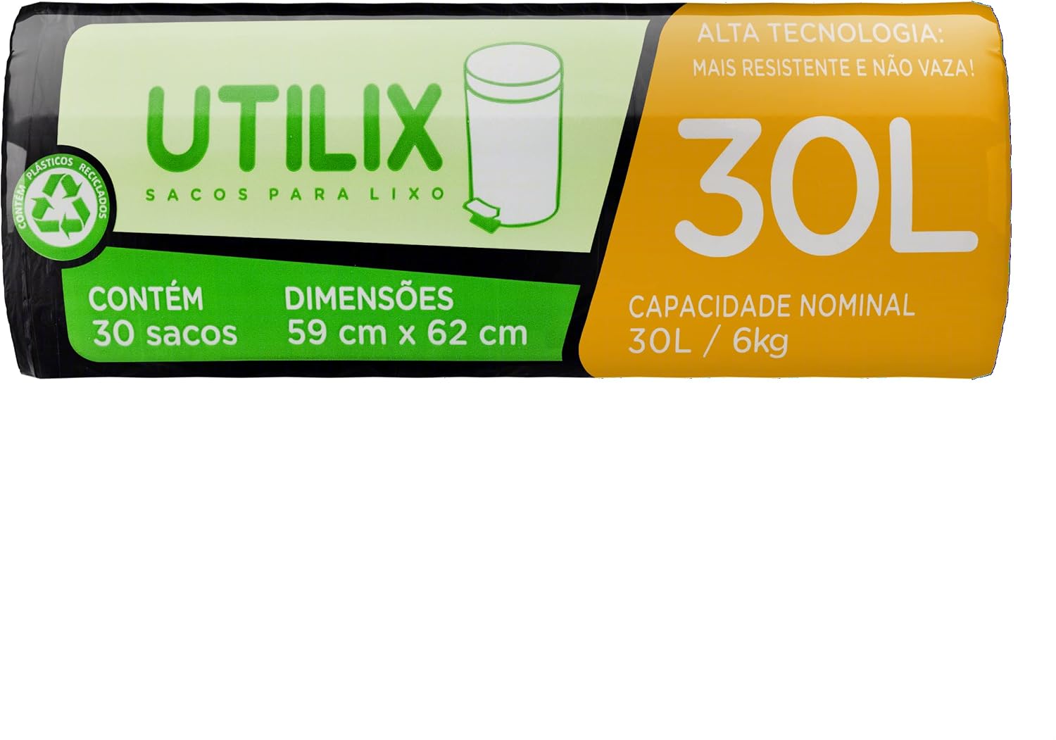 Utilix 510024312 - Saco para lixo, 30 litros, Preto, Rolo com 30 sacos