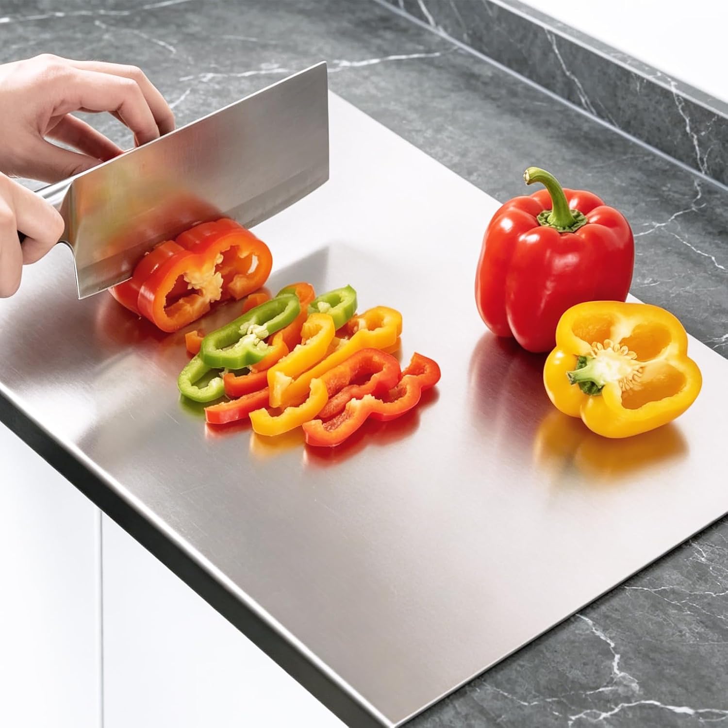 2Pcs Stainless Steel Cutting Board for Kitchen, Metal Chopping Board with 1.5mm Thickness, Baking Board Pastry Boards for Fruits Vegetables Bread Baking, Silver