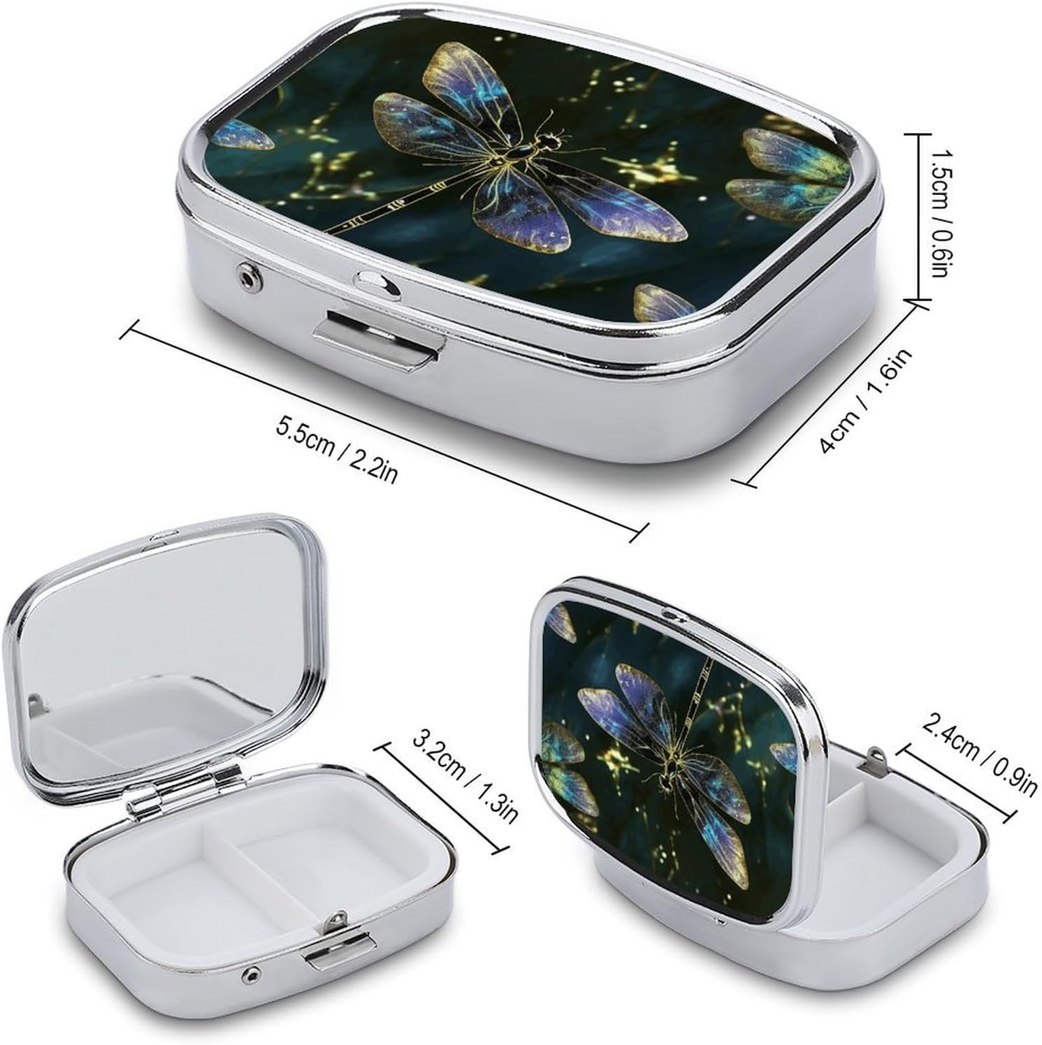 Dragonfly Square Pill Case, Metal Pill Organizer image 2