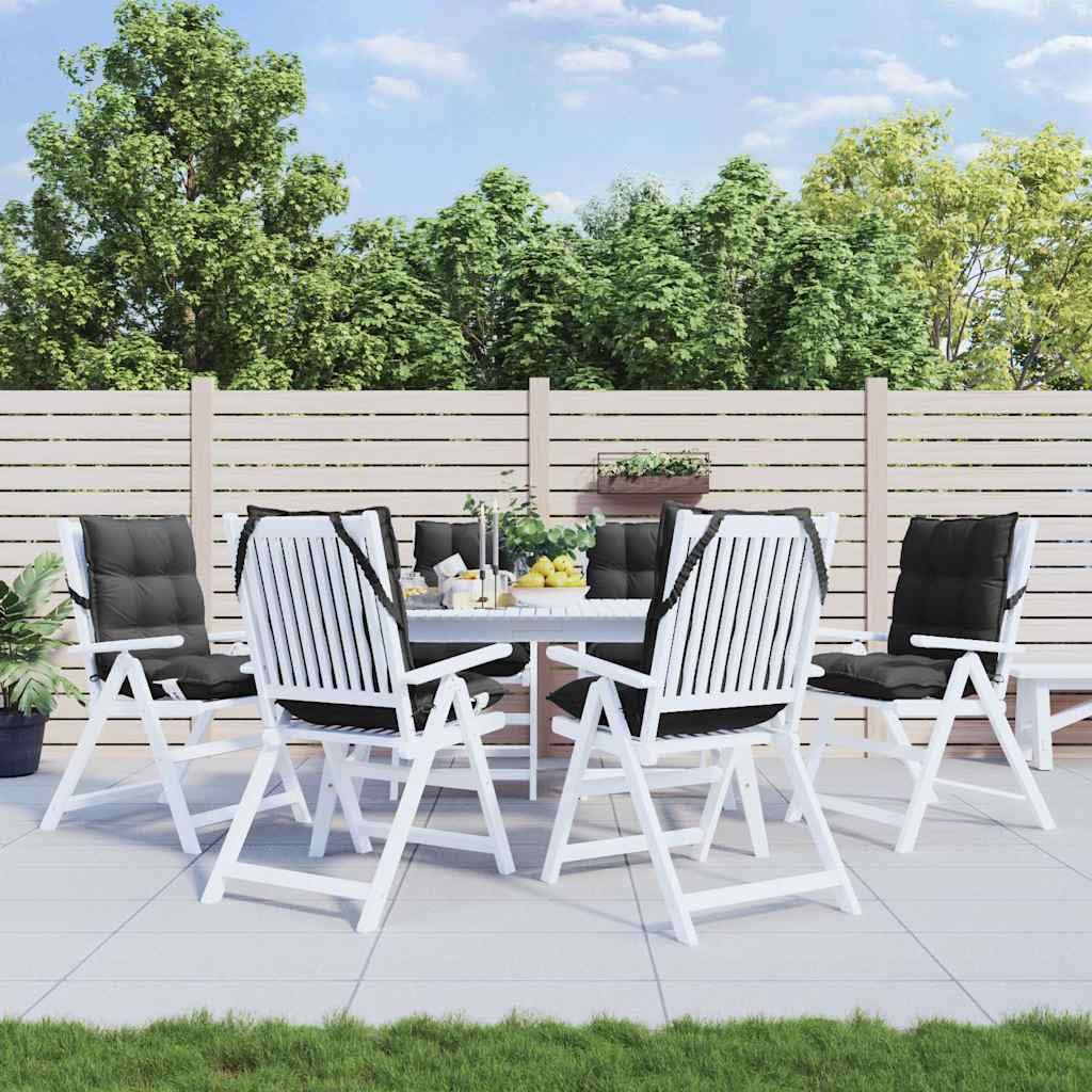 Coussins de chaise à dossier bas noirs x6 en Oxford et fibre creuse hydrofuge pour jardin