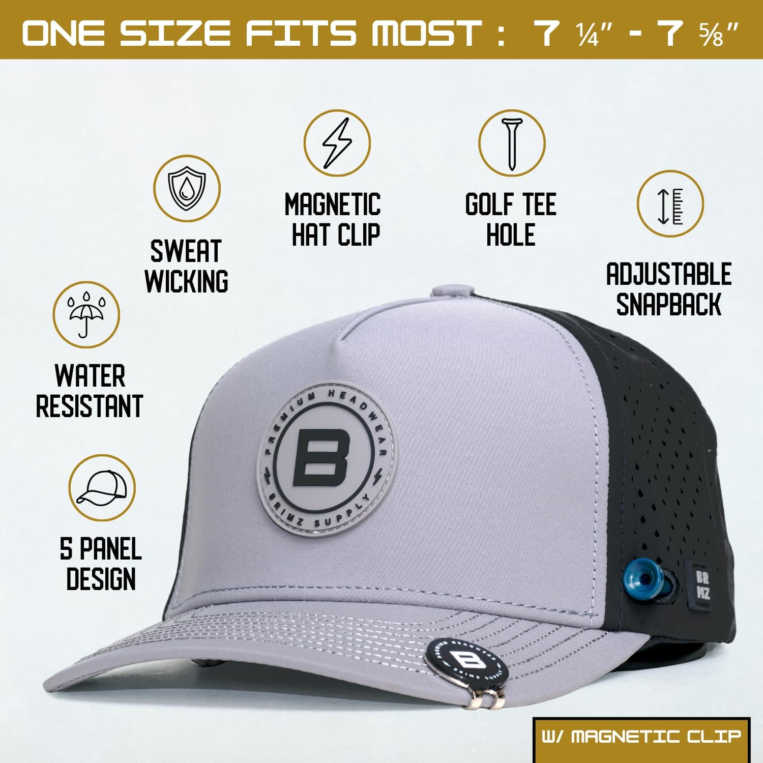 BRIMZ Golf Performance Hat - Tee Holder & Magnetic Ball Marker - Breathable, Sweat & Water Resistant Golfing Snapback Hat - Image 2