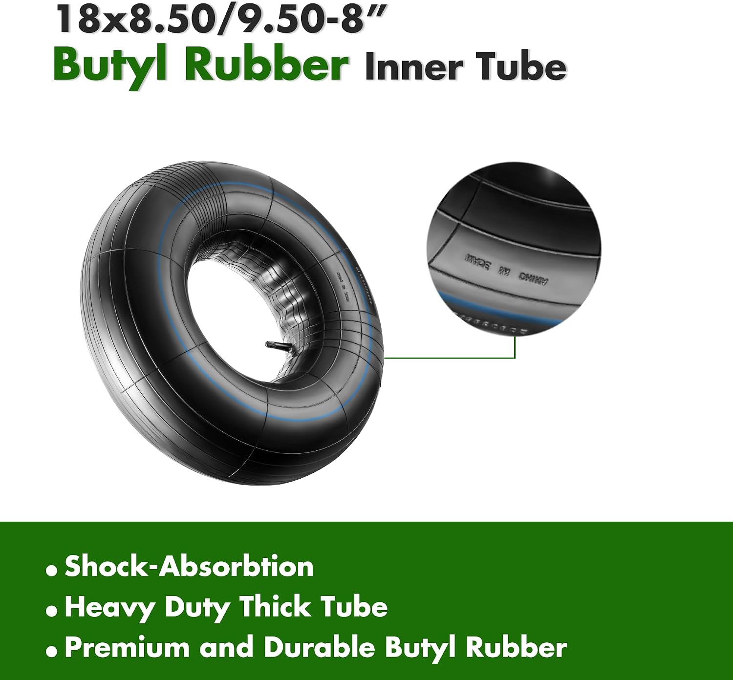 18 x 8.50/9.50-8 Butyl Rubber Inner Tube with TR-13 Valve Stem, Heavy Duty Inner Tube Replace for 8.50/9.50-8 Mowers Tire, Fit for Lawn mower, Snow Blower, Golf Cart, Tractor, Wheelbarrow, 2 Pack