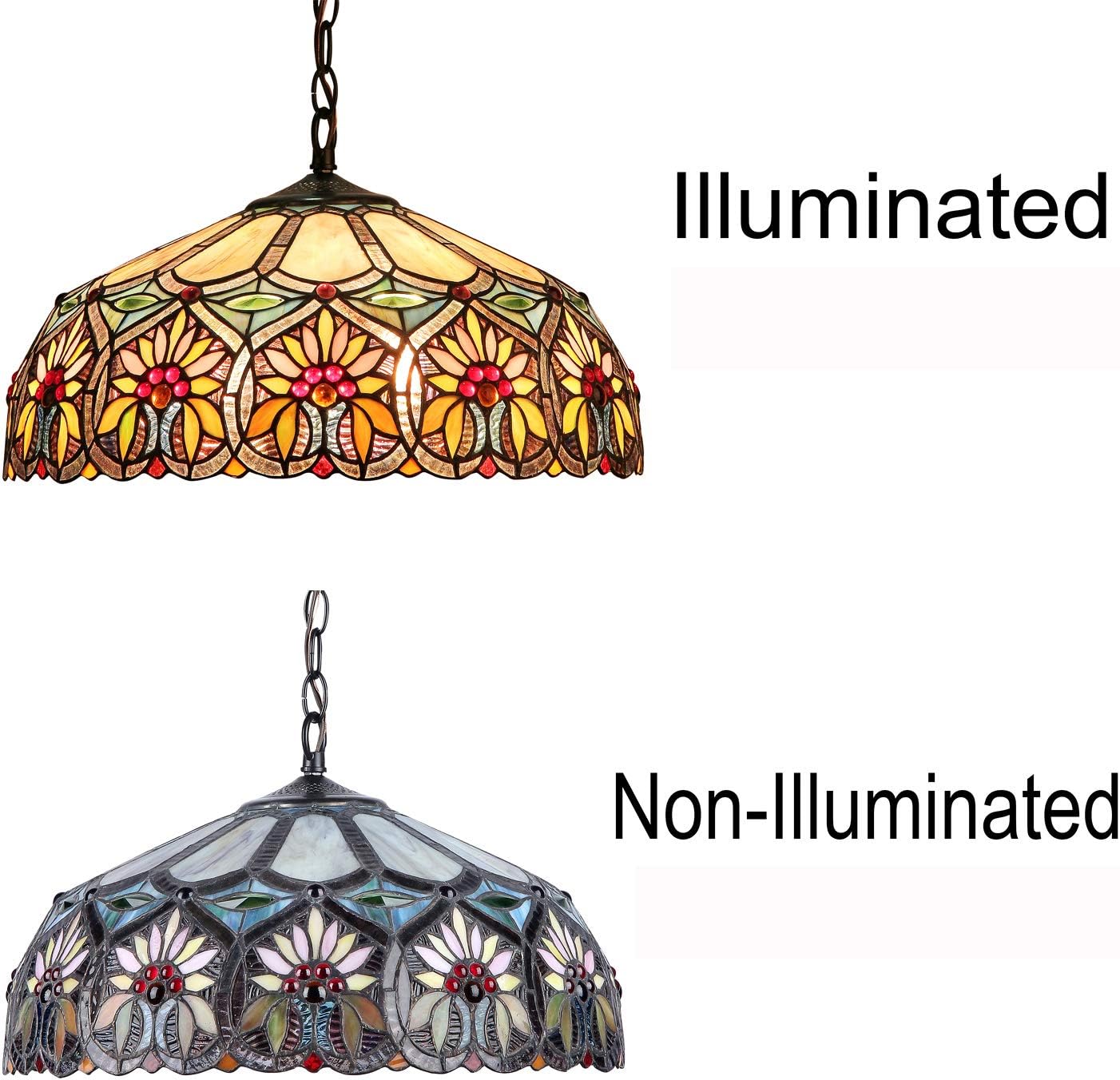 Capulina Tiffany Lamp Stained Glass Pendant Light 2-Light 16 Inches Wide Sunflower Pattern Tiffany Hanging Lamp for Dining Room Kitchen Island Home Office