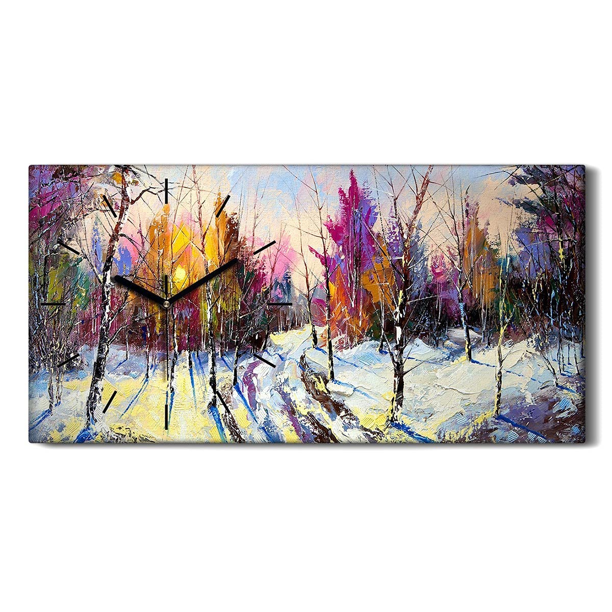 Horloge sur Toile Art Moderne Salon 60x30cm Image Premium Foret de Neige