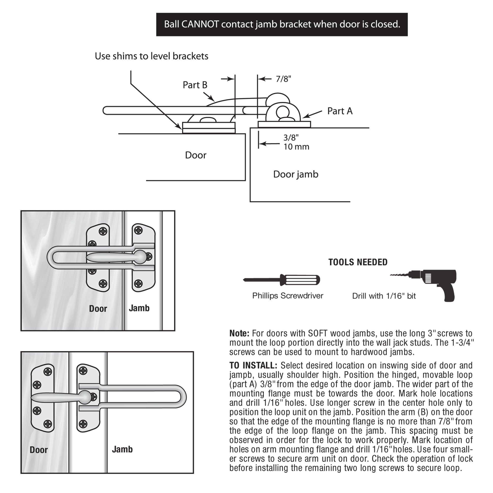Prime-line Products U 9901 Porte Guard, passant de swing Keeper, finition chrome brossé