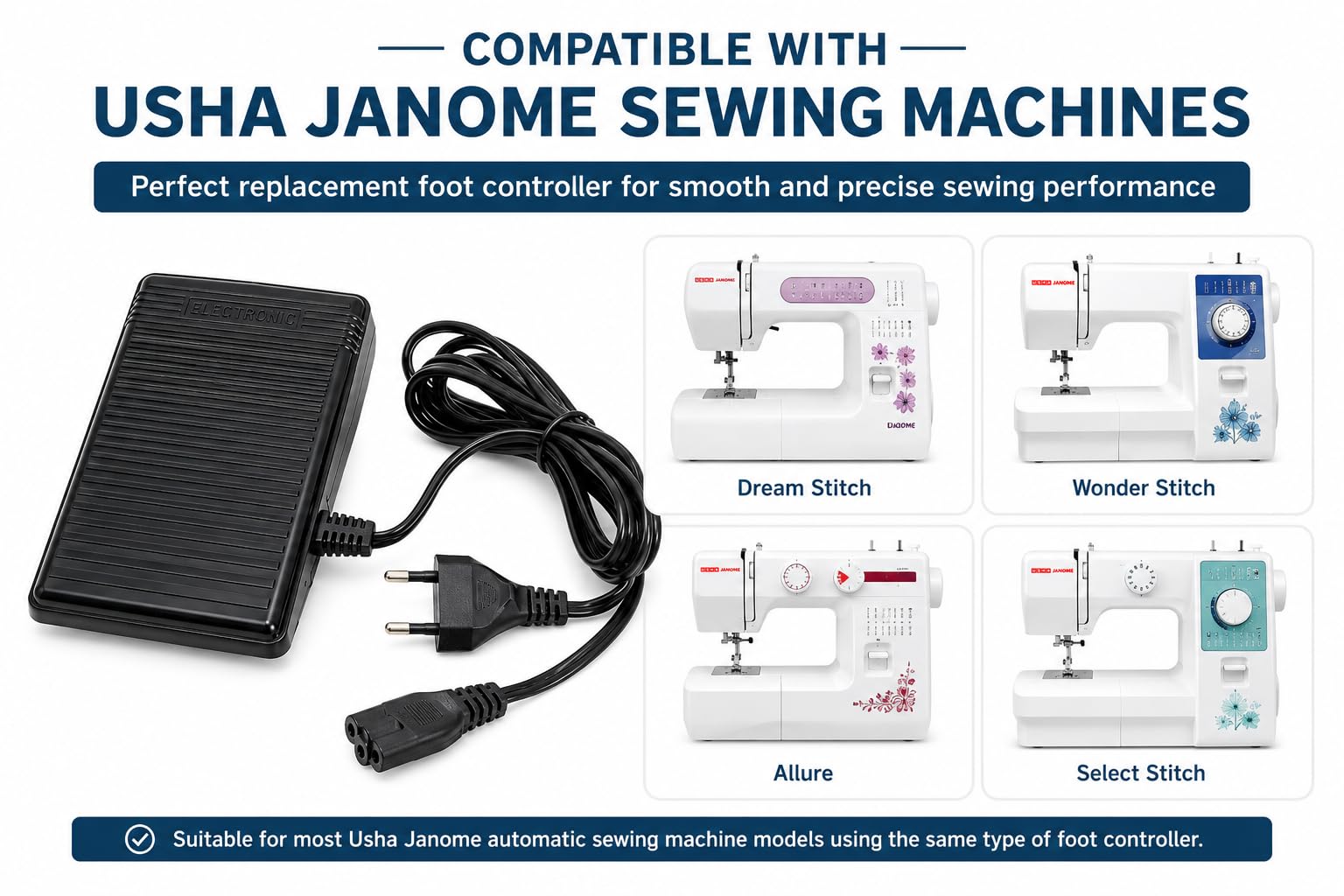 ZENITH Foot Controller Pedal for Usha Janome Automatic Sewing Machines — Amazon image 2