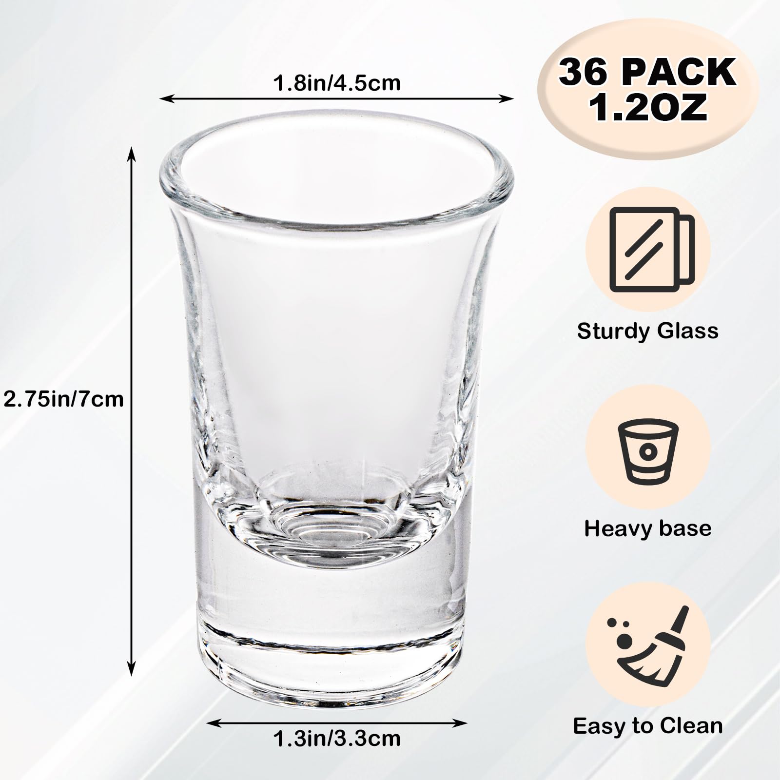 SHUESS Lot de 36 verres à shot transparents avec base lourde - Verre à shot en cristal transparent avec base épaisse - Verres à shot pour whisky, brandy, vodka, rhum et fête à la maison